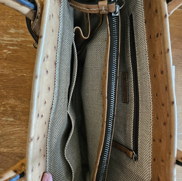 Dooney & Bourke Vintage Embossed Ostrich Leather Double Handle Handbag Cognac - Picture 9 of 15